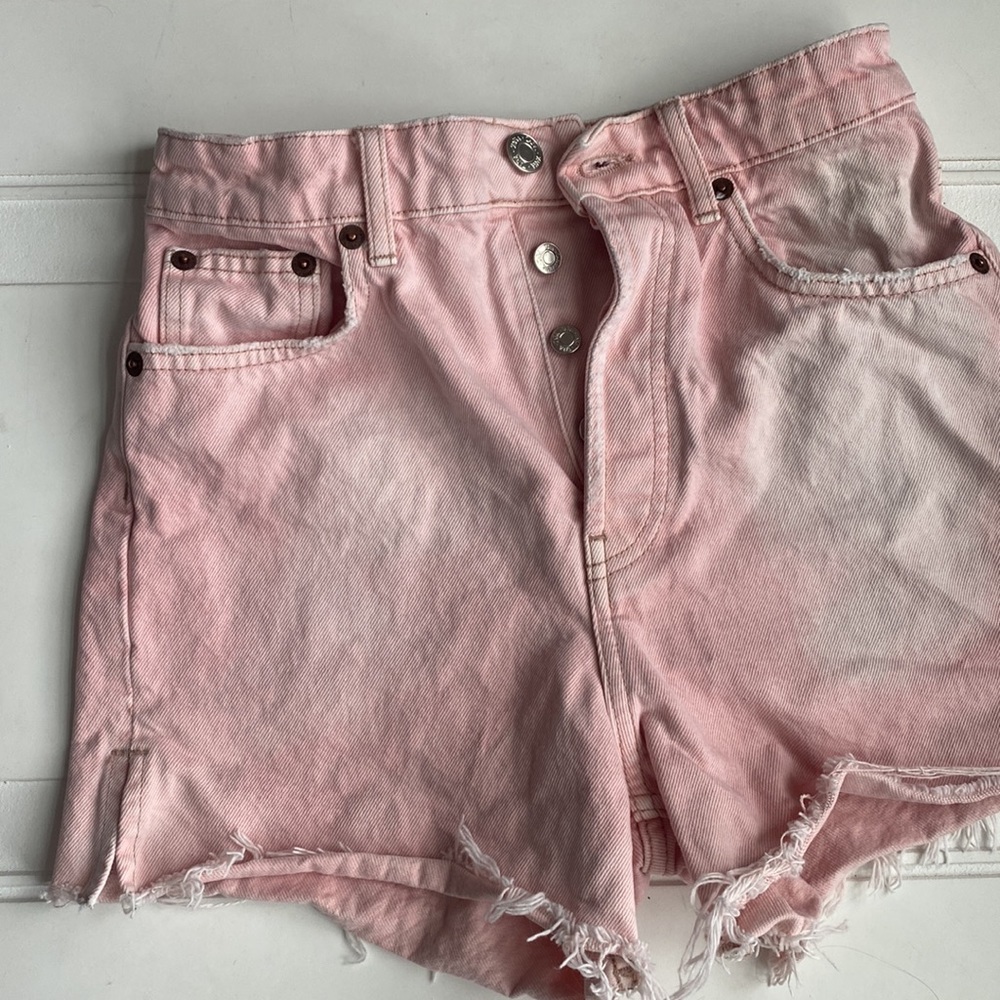 Zara High Rise Button Fly Cutoff Jean Shorts Pink 4 - Picture 3 of 7